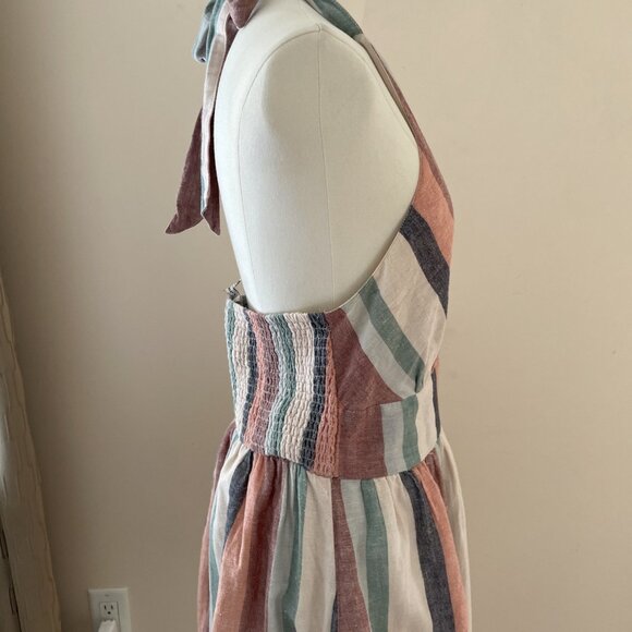 American Eagle Babydoll Halter Dress Size M Striped Empire Waist Beachy Boho - Picture 6 of 13